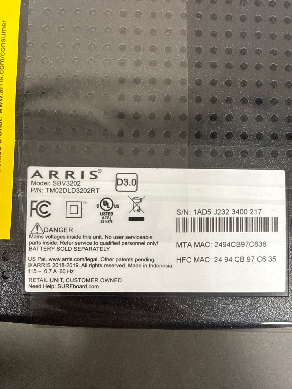 ARRIS SURFboard SBV3202 DOCSIS 3.0 Cable Modem | Comcast Xfinity Internet & Voic