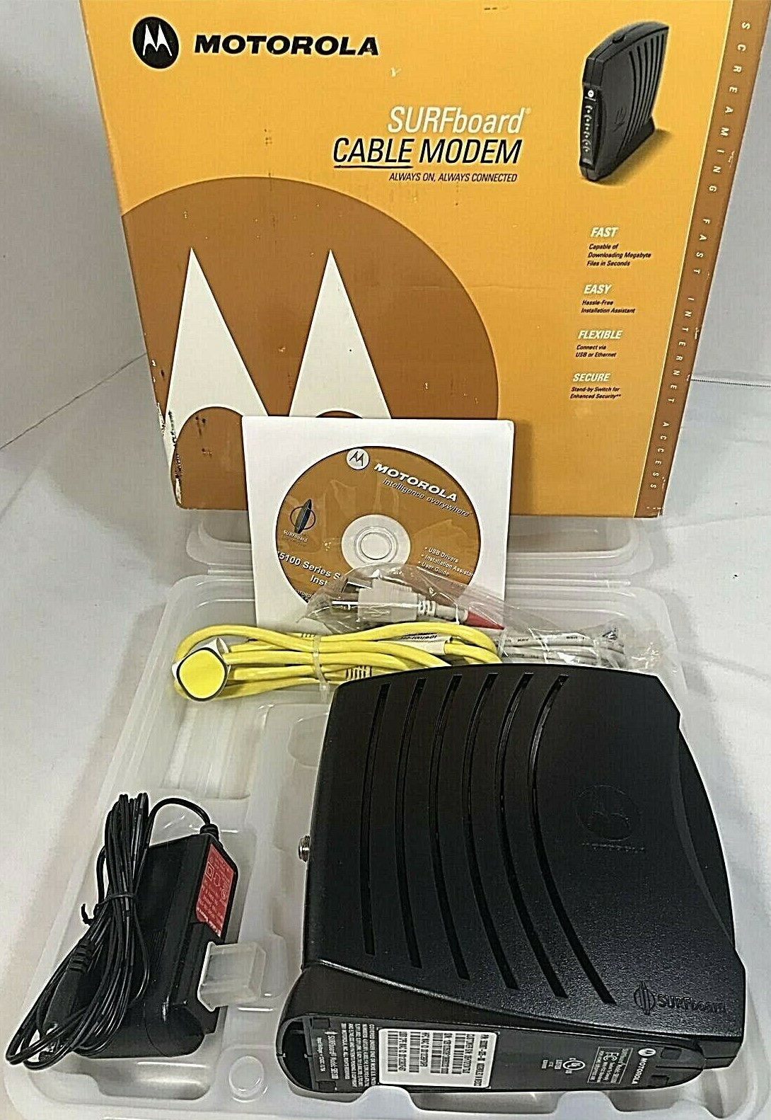 Motorola SURFboard SB5100 Cable Modem 500887-025-00 AC Adapter CD Disk Bundle