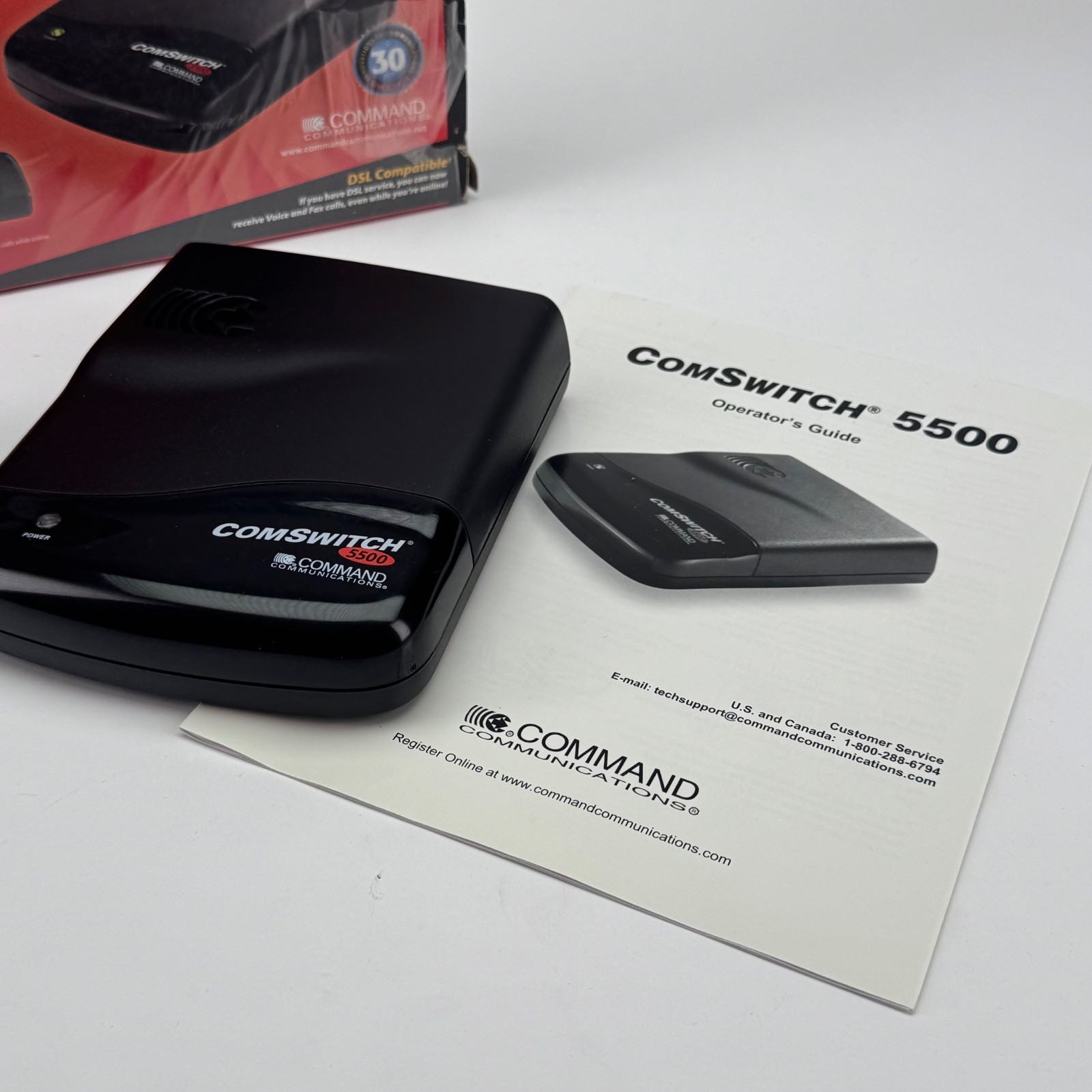 ComSwitch 5500 Phone Line Sharing Switch DSL Fax Modem Router Box w Adapter