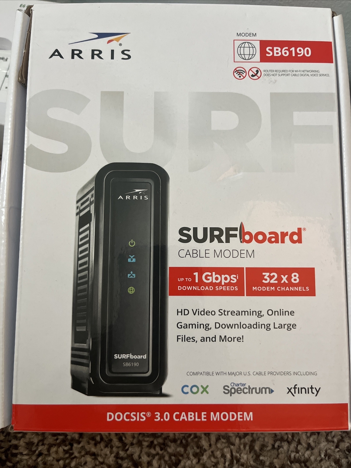 ARRIS Surfboard SB6190-RB DOCSIS 3.0 Cable Modem, White
