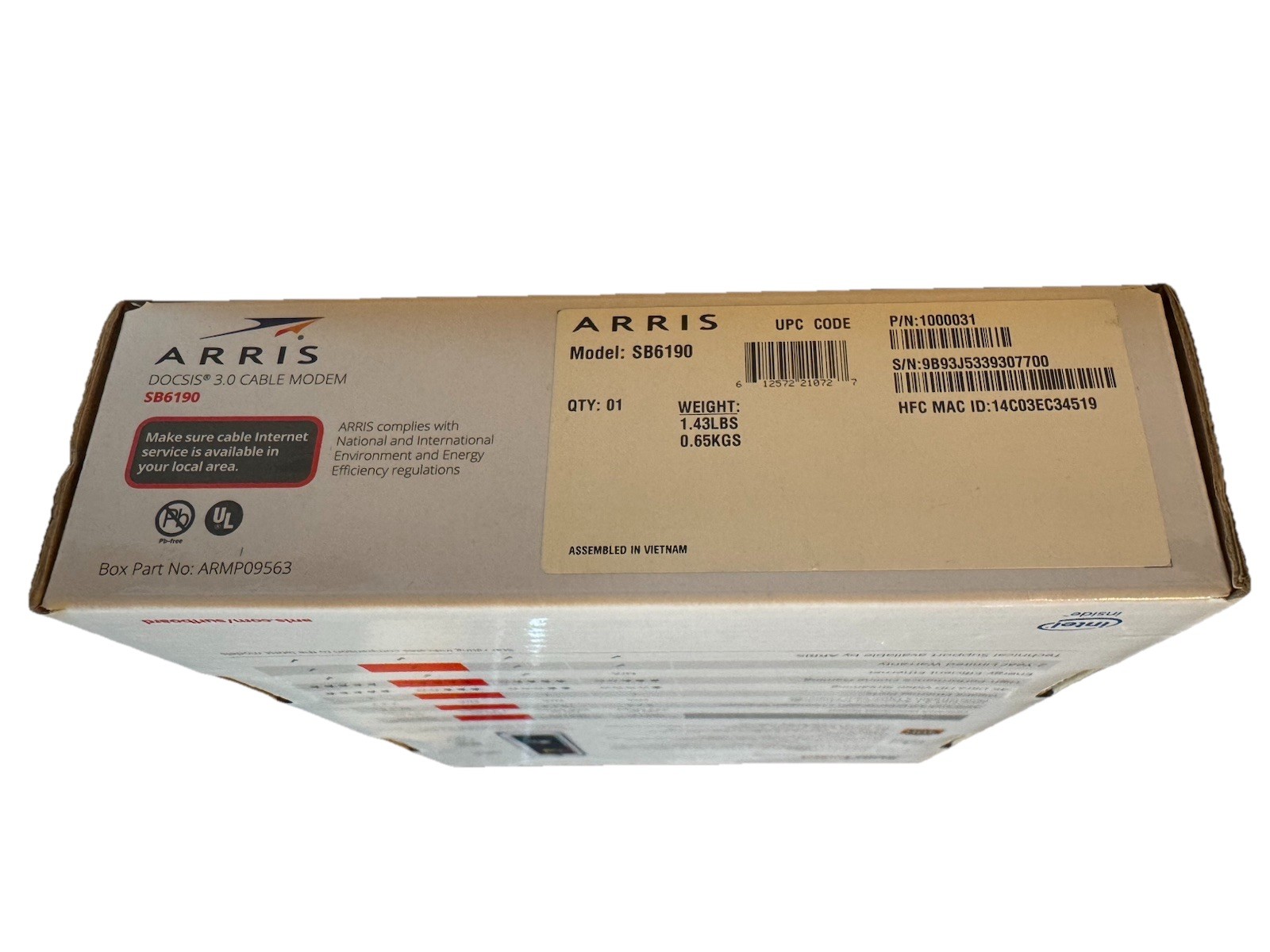 ARRIS SURFboard DOCSIS 3.0 Cable Modem – SB6190 With Yellow Ethernet Cable