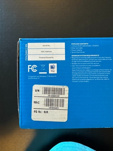 LINKSYS CM3024 High Speed DOCSIS 3.0 24×8 Cable Modem With Power Cable