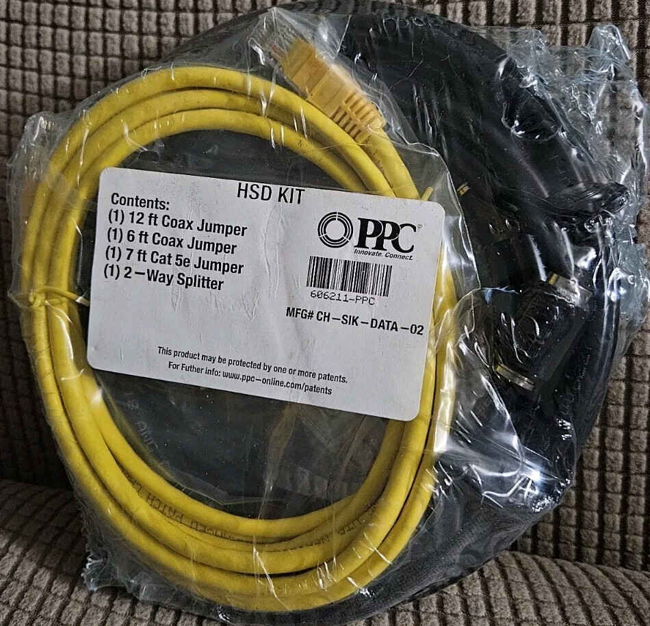 HSD HighSpeed Data Kit 7′ Cat 5e, 6′ and 12′ Coax Jumper Cables, 2-Way Splittler