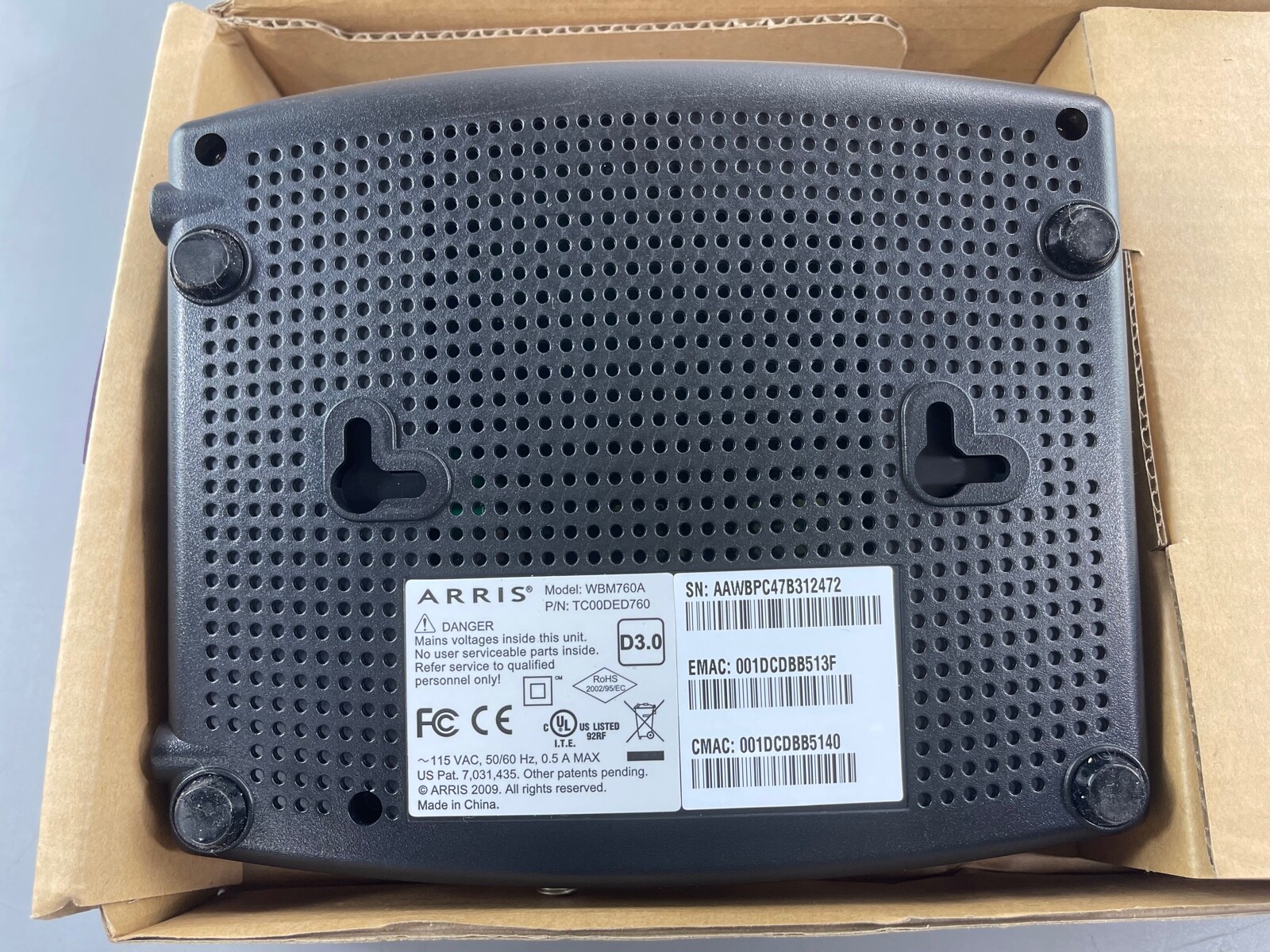 ARRIS Cable Modem Touchstone WBM760A FOR PARTS #R11