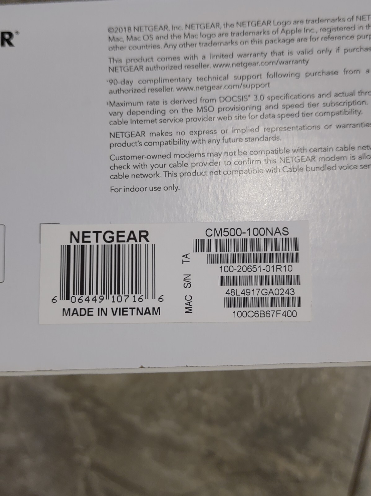 NETGEAR CM500 High Speed Cable Modem Black *Tested* (B5)