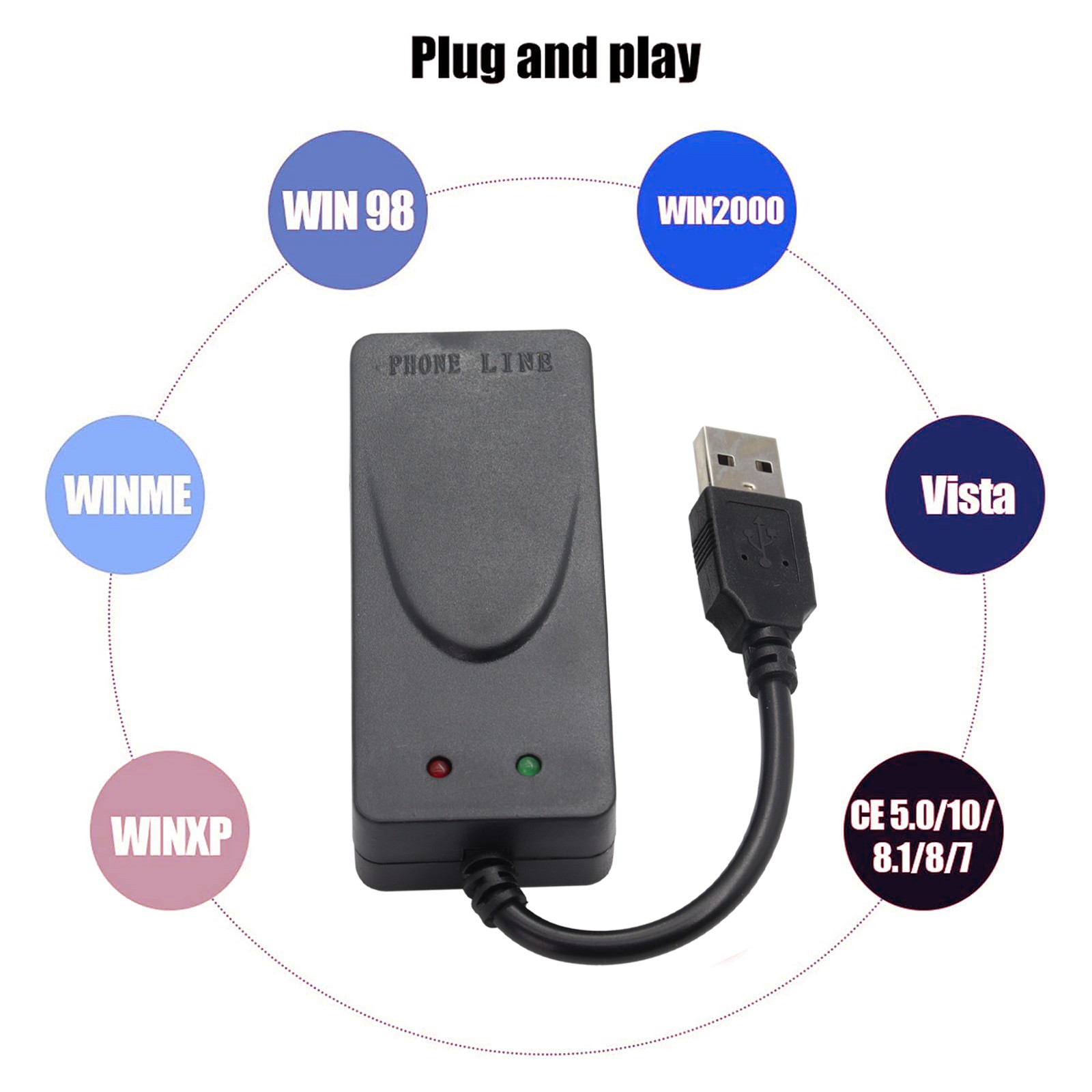 USB 56K V.92 Fax Modem External Data Dial-Up Internet Caller ID Plug & Play