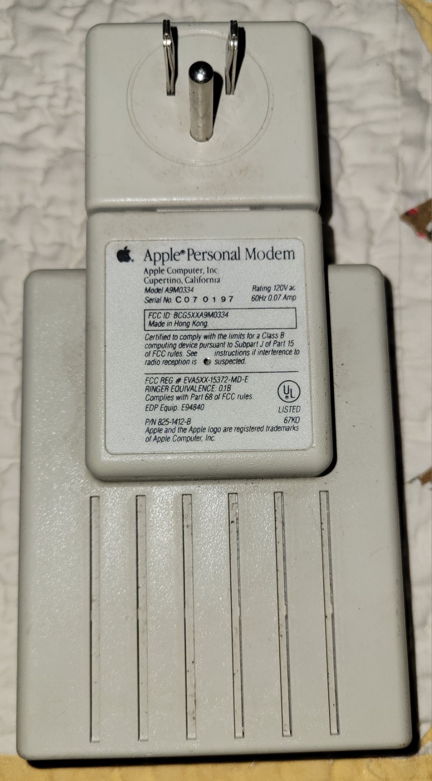 Apple Personal Modem A9M0334 External Dial-Up 2400bps Serial w/ Cables Manual