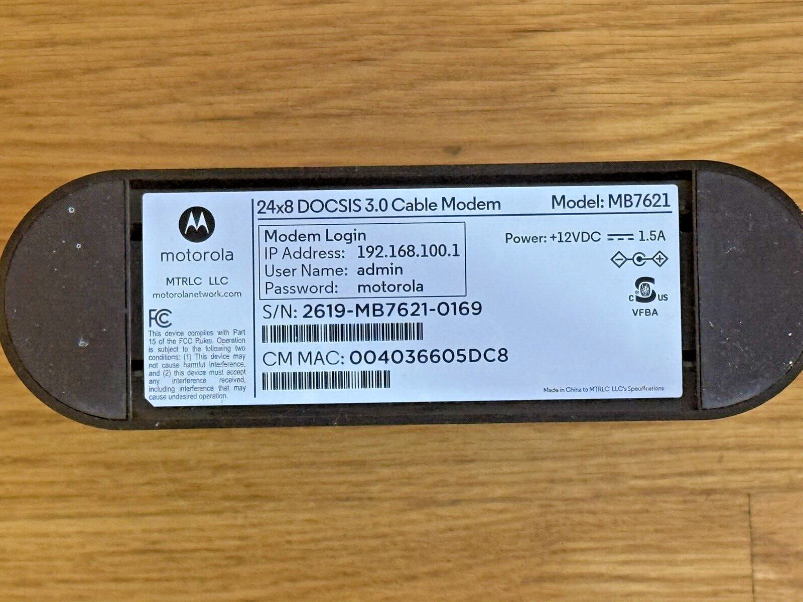 Motorola MB7621-10 1000Mbps DOCSIS 3.0 24X8 Cable Modem