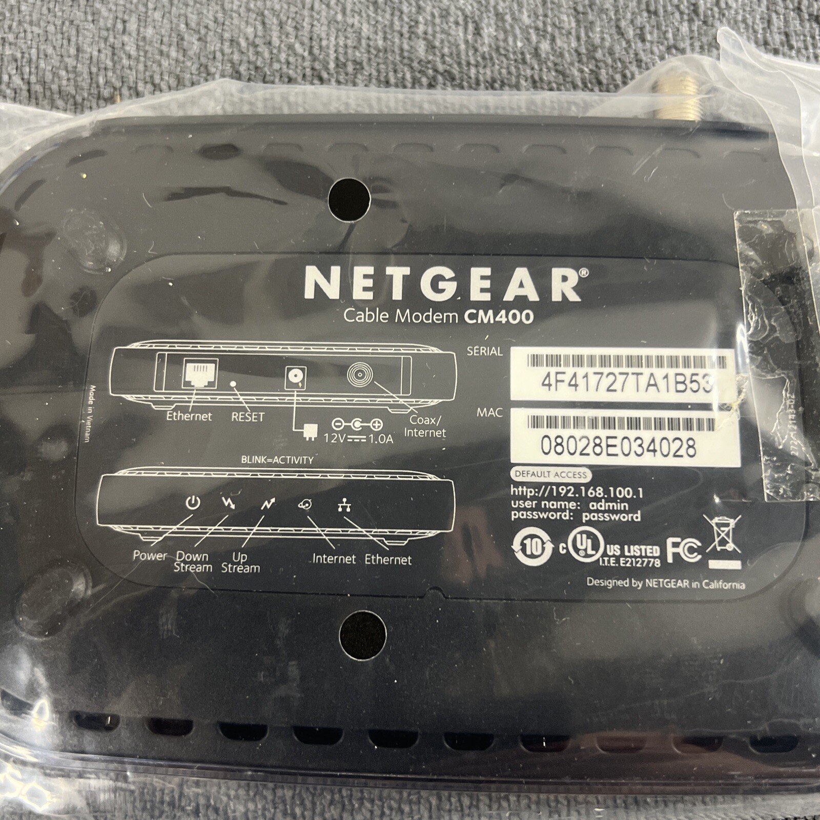 Netgear Modem DOCSIS 3.0 Cable Modem Xfinity-Time Warner CM400AZNA