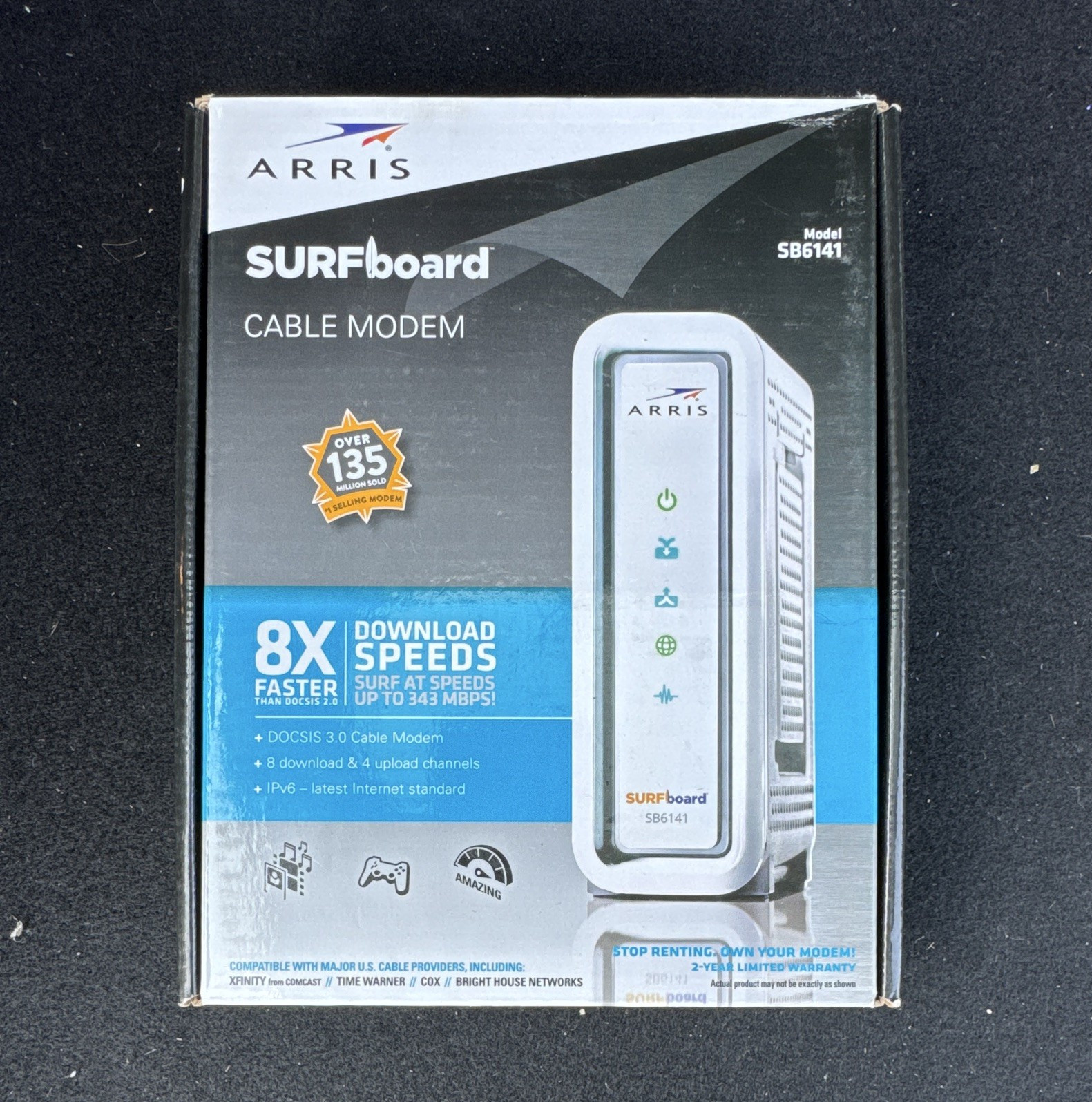 ARRIS SURFboard SB6141 DOCSIS 3.0 Cable Modem 343 Mbps IPv6 1x Ethernet