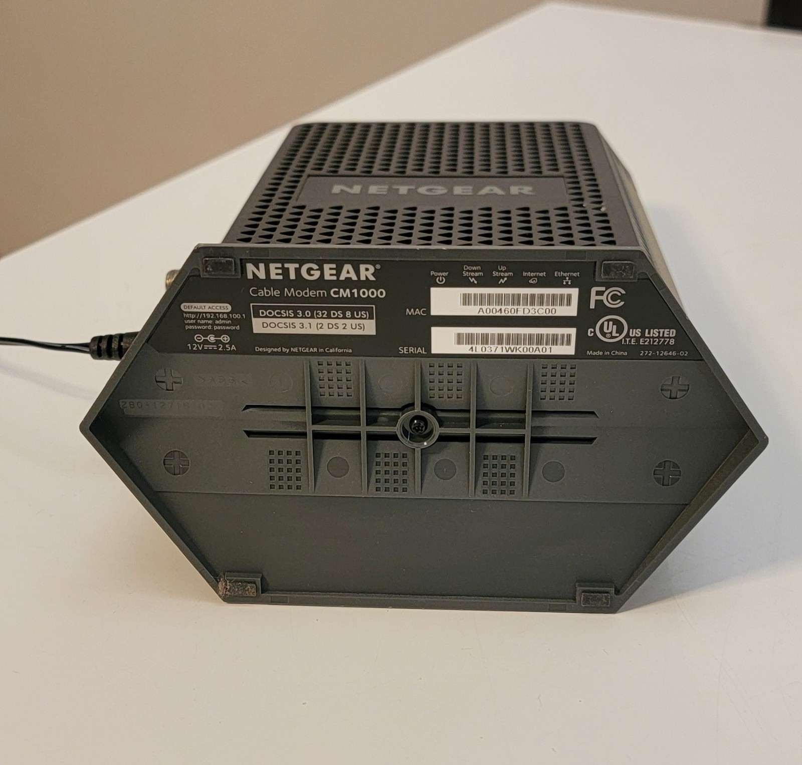 Netgear CM1000 DOCSIS 3.1 Gigabit Speed Cable Modem Black Tested Works Great!