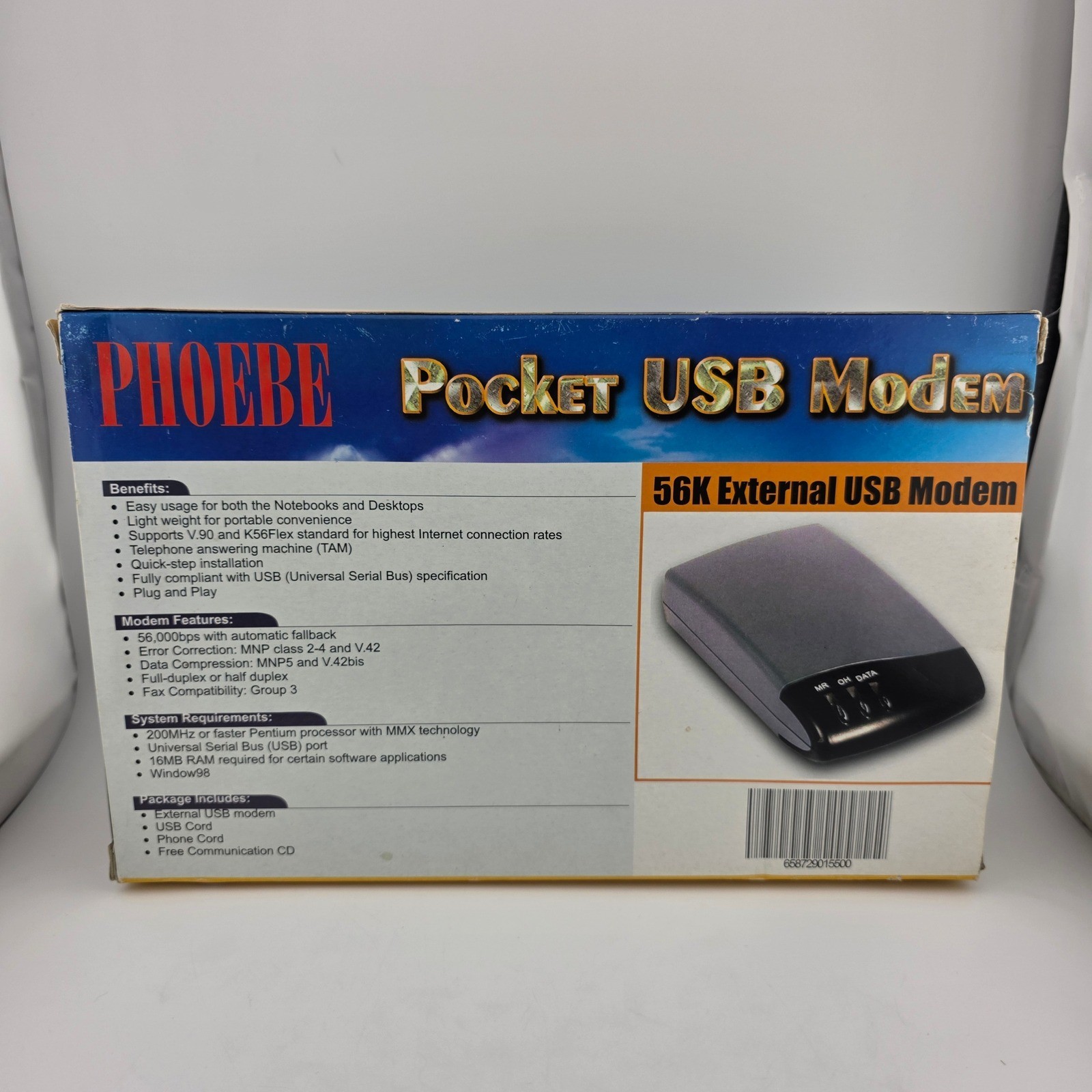 Phoebe Pocket USB 56K External Modem V.90 K56Flex Open Box NOS Sealed