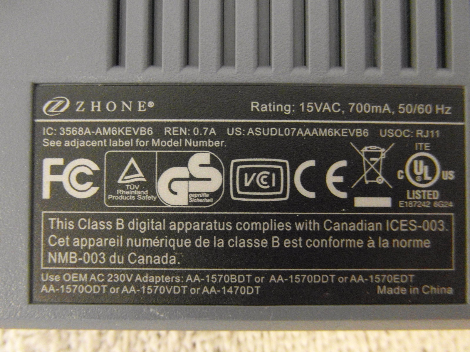Zhone 6211-I3-200 ADSL2 + CPE W/ Phone Filter Gray DSL Internet Modem 33584