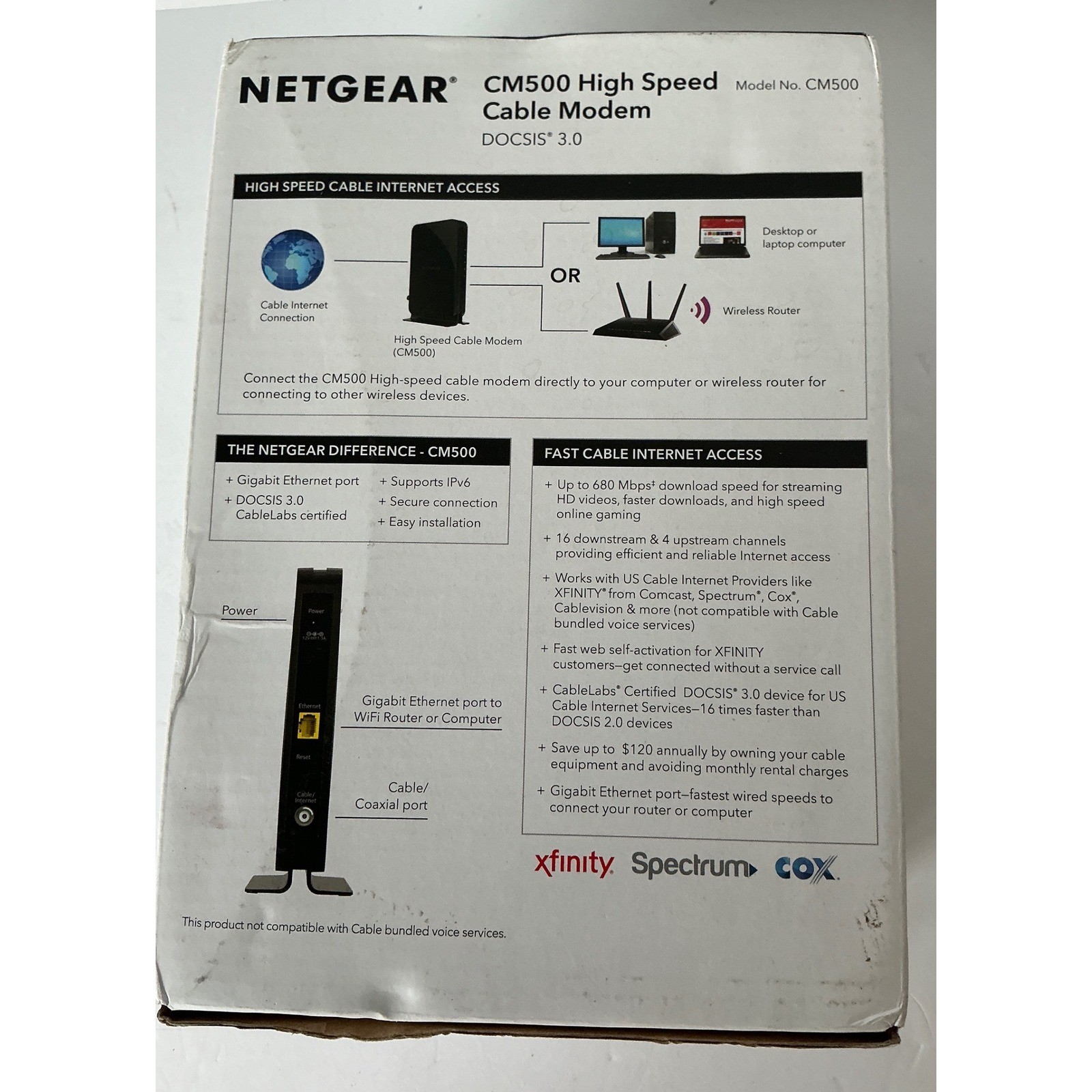 Netgear Cable Modem CM500 DOCSIS 3.0 16×4 High Speed Black Networking