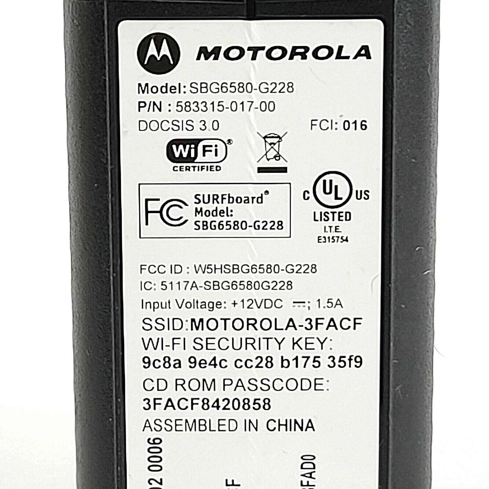 Motorola Surfboard SBG6580 3.0 Cable Modem Router NO Power Cord Adapter