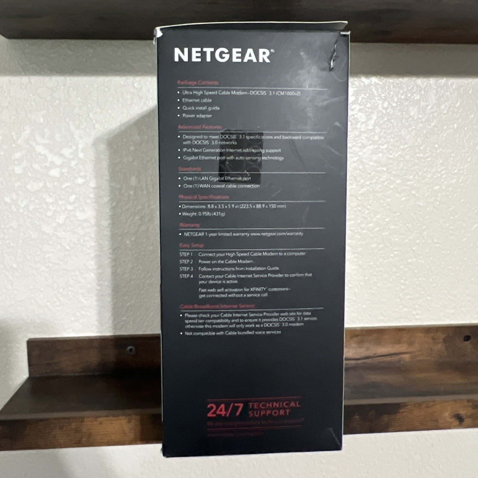 NETGEAR CM1000 DOCSIS 3.1 Cable Modem 1Gbps 1x RJ-45 Comcast Black