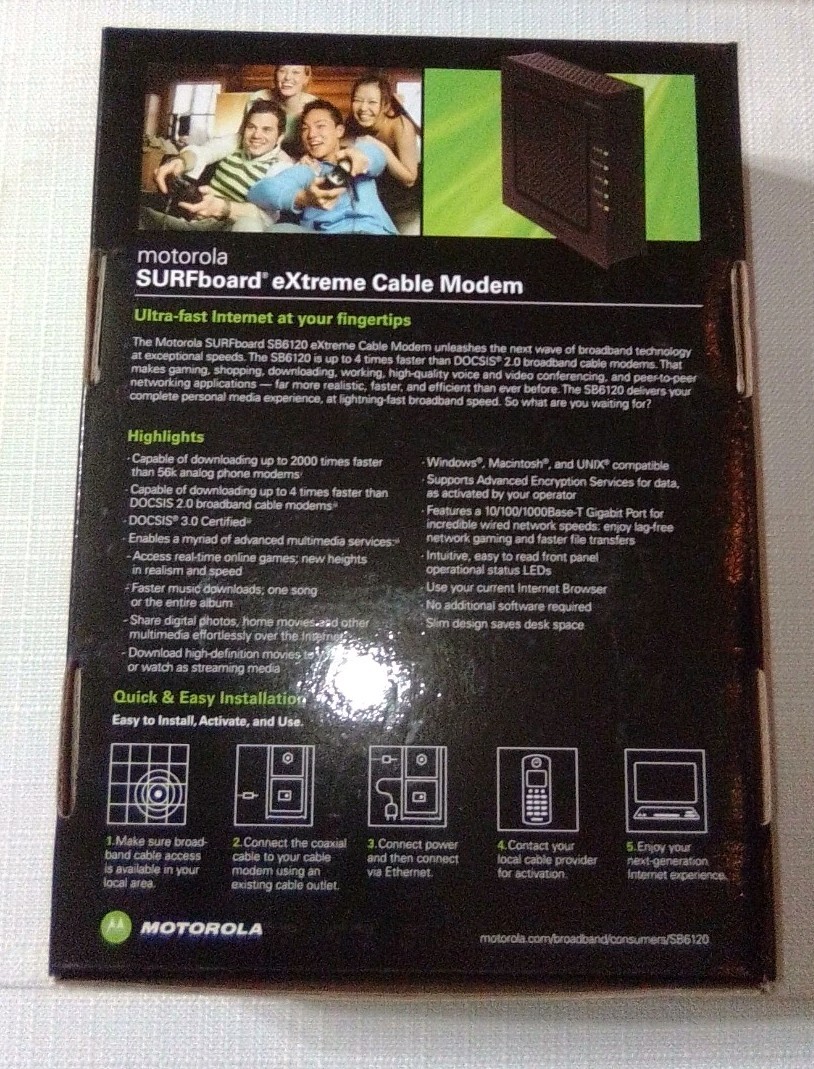 Motorola SB6120 SURFboard Docsis 3.0 Cable Modem, Black, 150 Mbps New Open Box