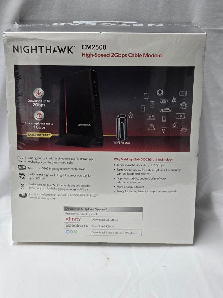 Netgear CM2500-1AZNAS Nighthawk Mid/High-Split 32 x 8 DOCSIS 3.1 Cable Modem