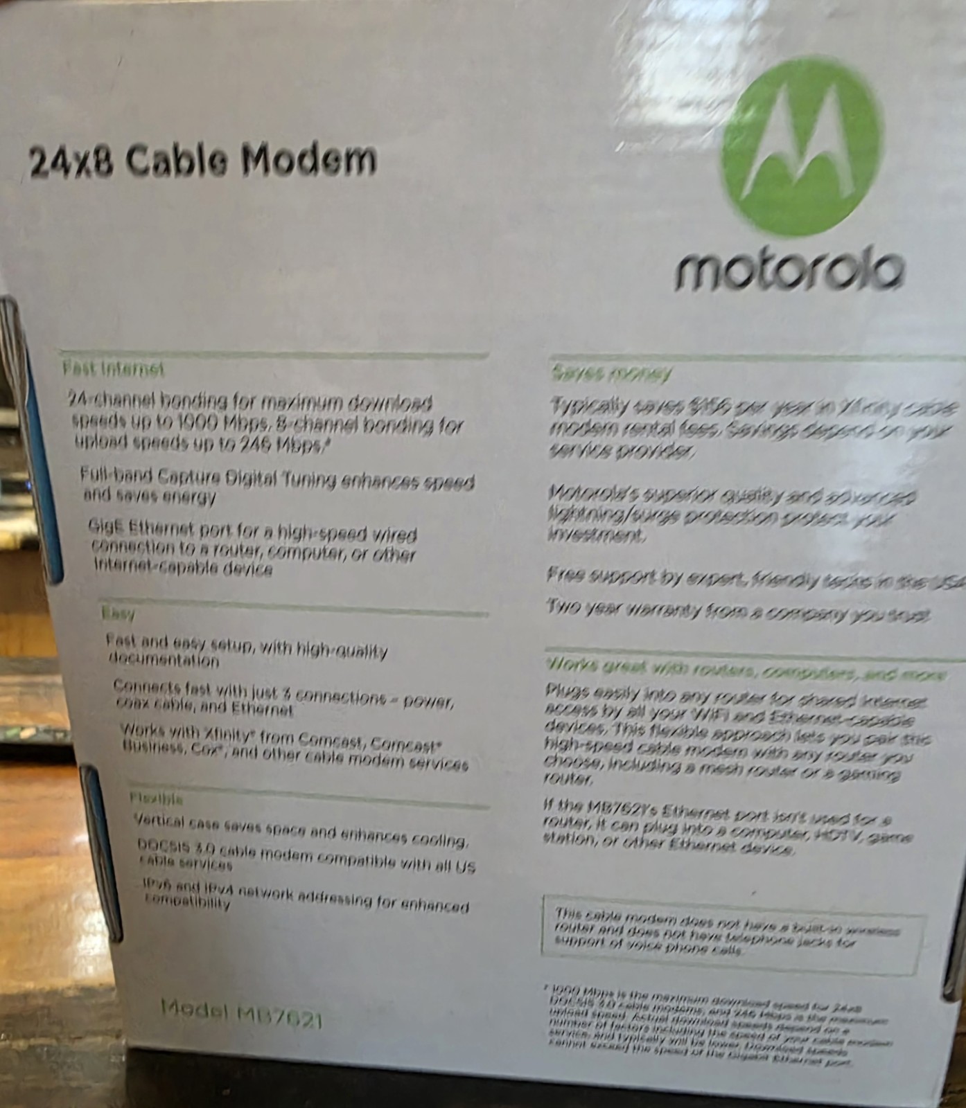 Motorola 24×8 Cable Modem MB7621-10 1000+ Mbps / Open Box