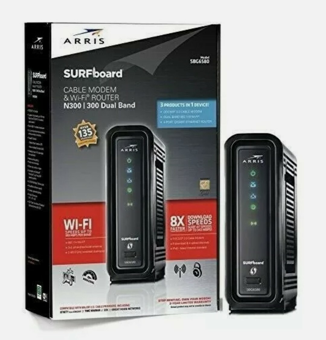 ARRIS SURFboard SBG6580 DOCSIS 3.0 Cable Modem/ WiFi N300 2.4Ghz + N300 5GHz D