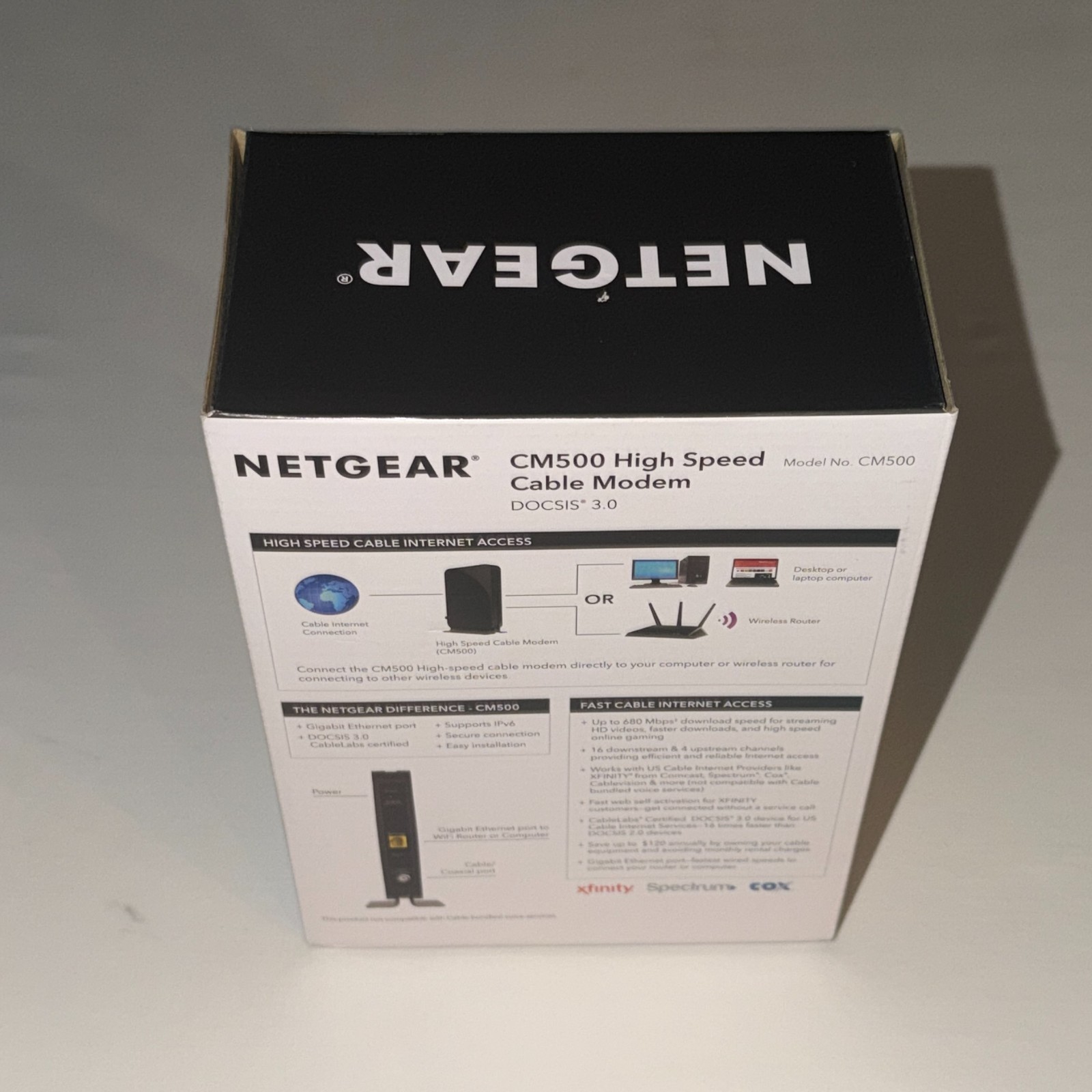 NETGEAR CM500 High Speed Cable Modem DOCSIS 3.0 Up To 680Mbps 16×4 Channel Bondi
