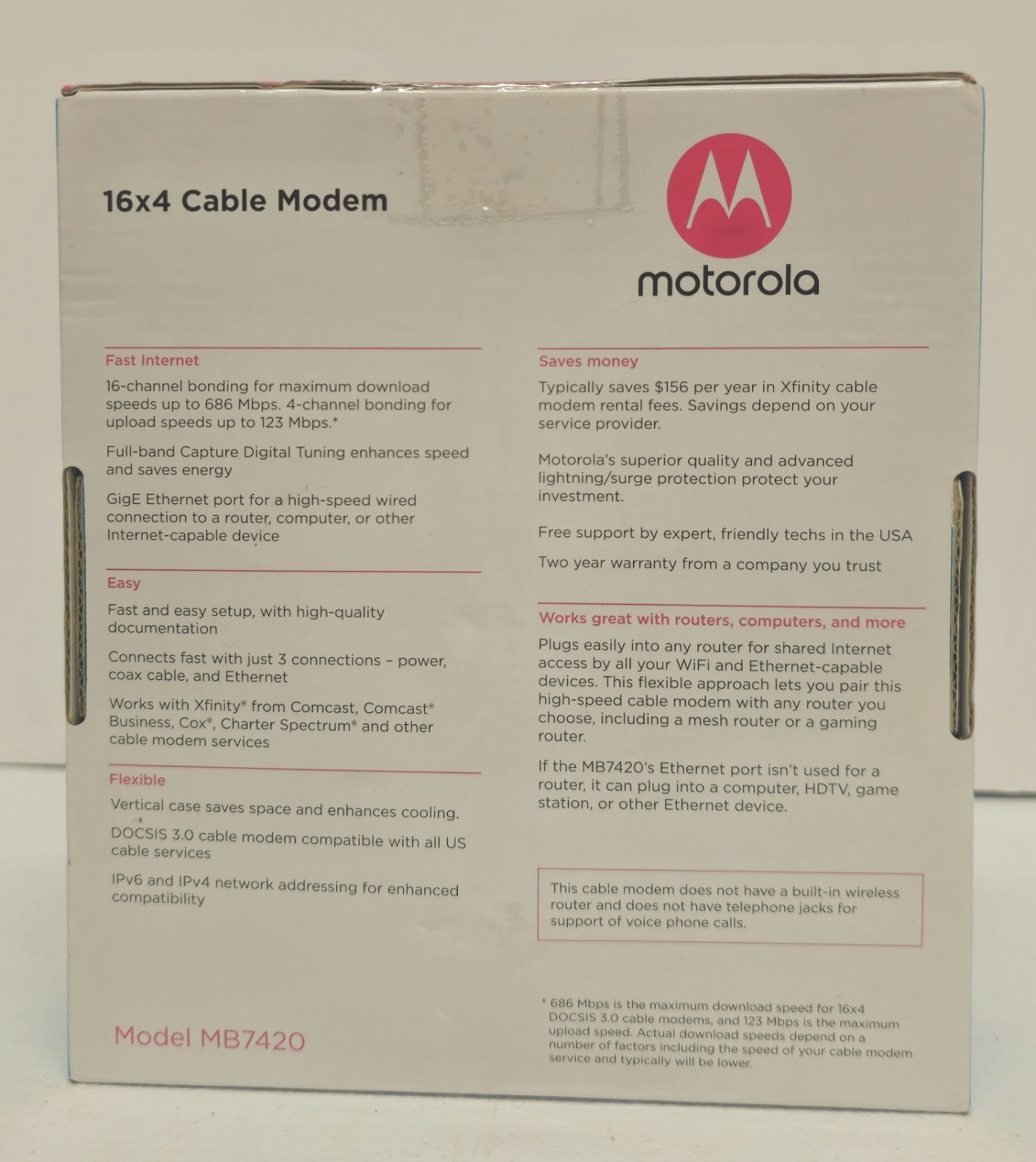 Motorola MB7420-10 16×4 686 Mbps DOCSIS 3.0 Cable Modem black NEW SEALED