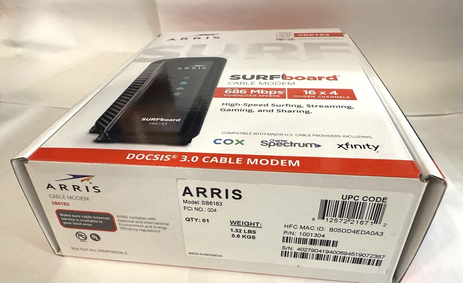 Arris Surfboard SB6183 Cable Modem 686 mbps 16×4 Docsis 3.0 New open box Xfinity
