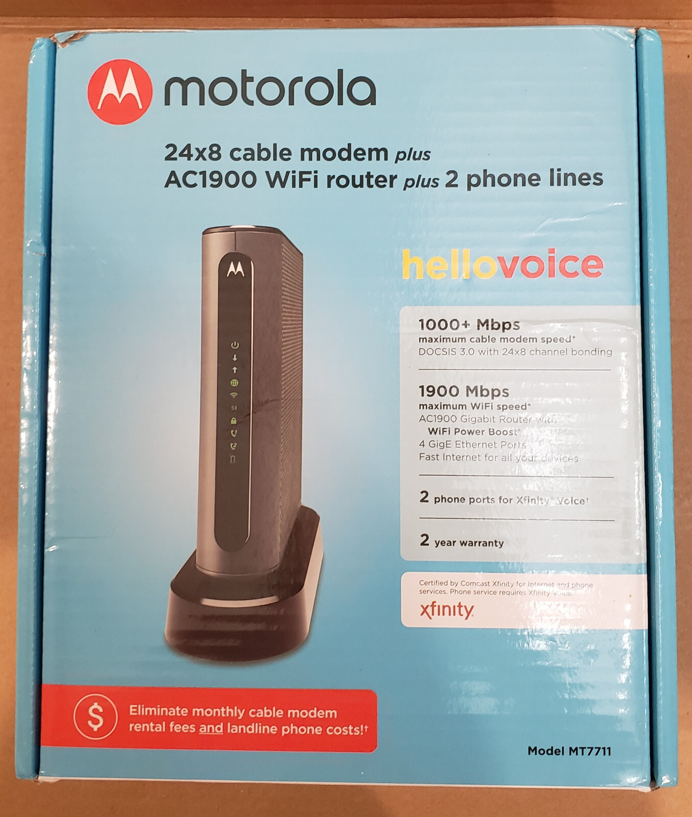 Motorola MT7711 24X8 Cable Modem and AC1900 Dual Band Wi-Fi Gigabit Router ONLY
