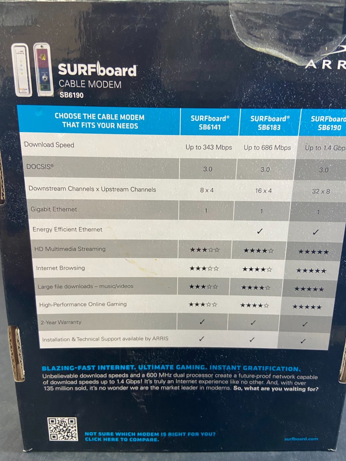 ARRIS Surfboard SB6190 DOCSIS 3.0 Cable Modem, 1GBPS