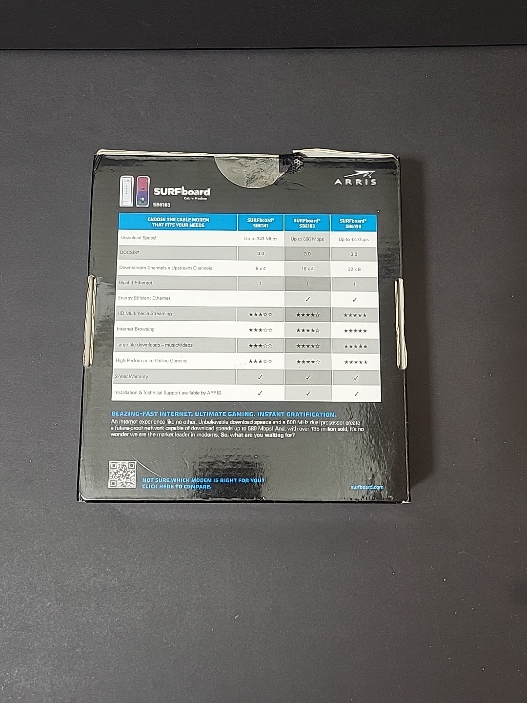 ARRIS SB6183 686 Mbps Cable Modem, White Box Part No. 593725-005 New Open Box