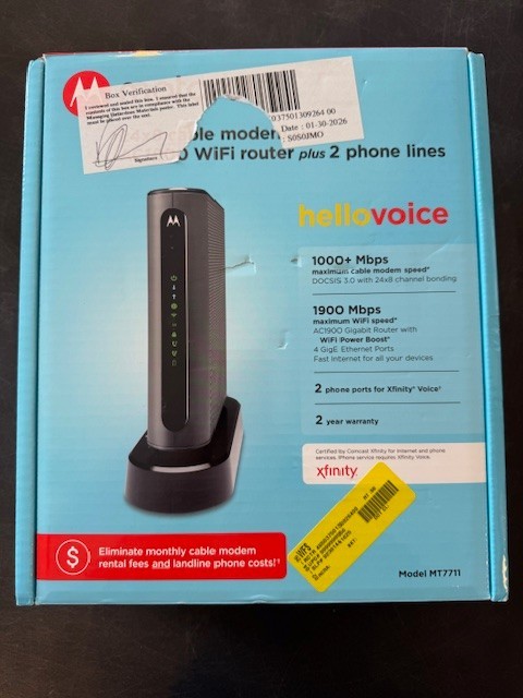 Motorola MT7711 24X8 Cable Modem and AC1900 Dual Band Wi-Fi Gigabit Router