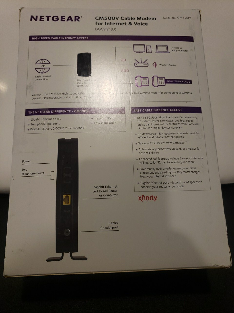 Netgear CM500V 16×4 DOCSIS 3.0 680Mbps High Speed Cable Modem Internet and Voice