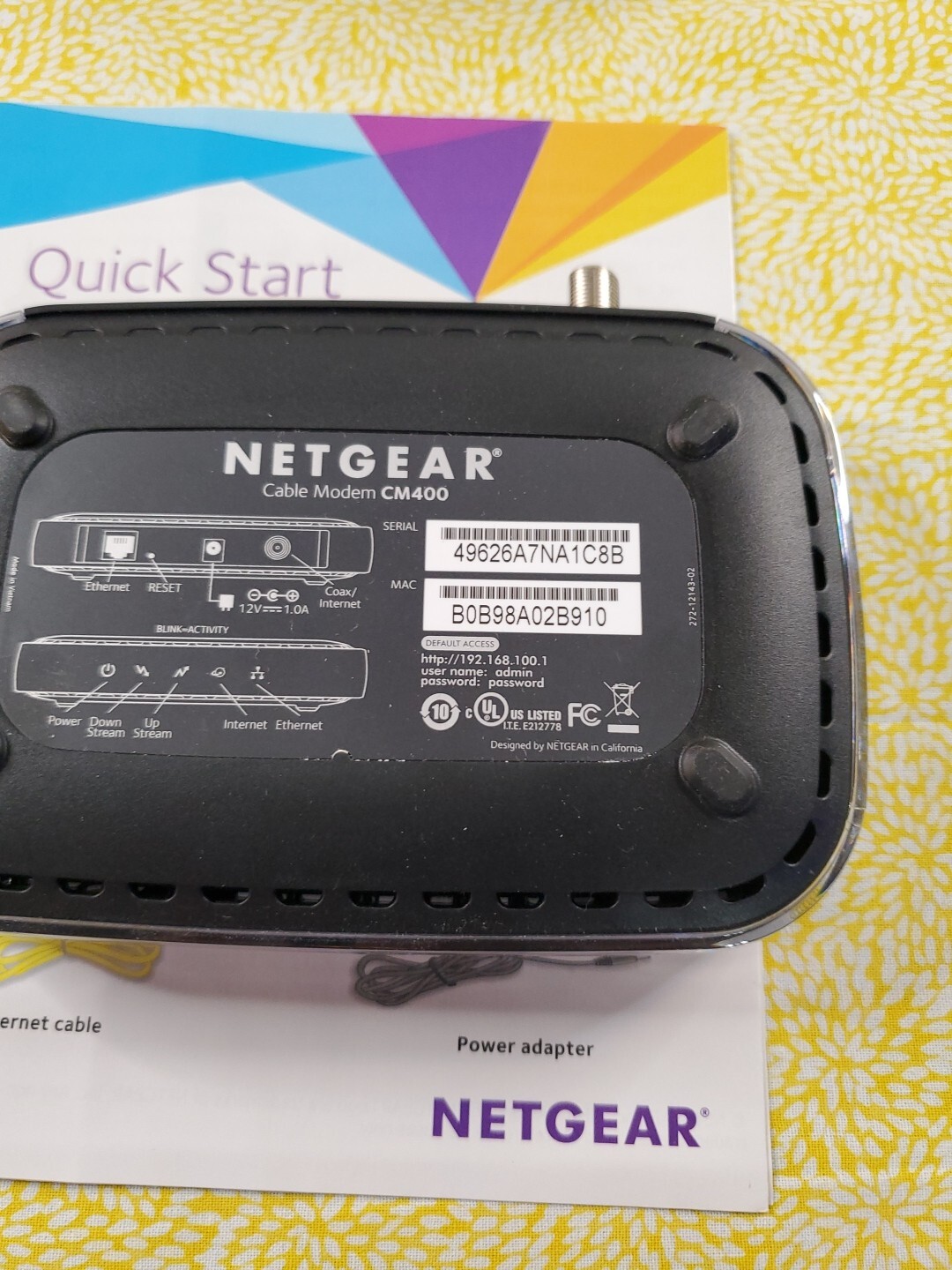 Netgear CM400 High Speed Cable Modem DOCSIS 3.0