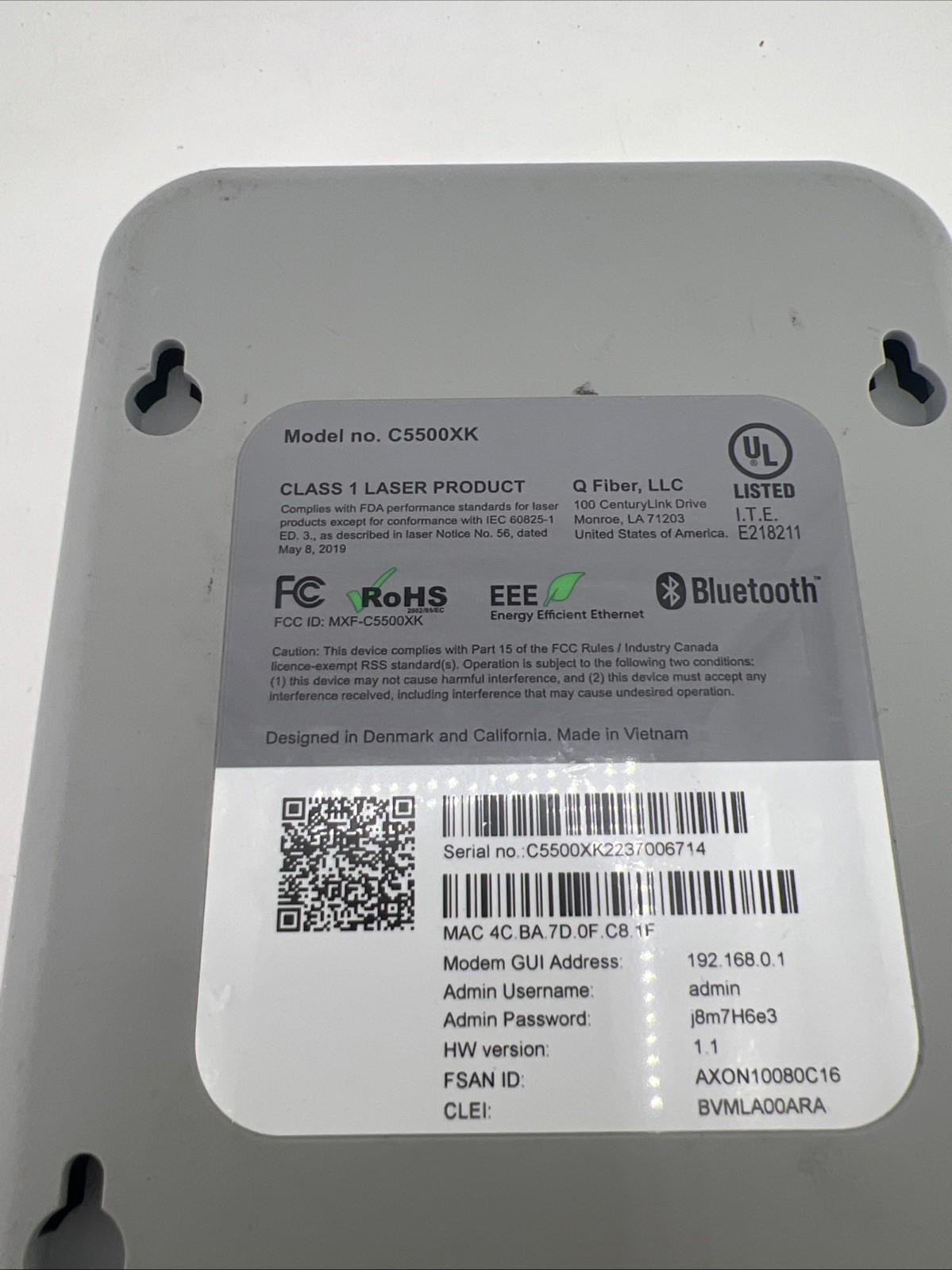 Quantum Fiber C5500XK High Performance Modem No Power Cord READ!!!!