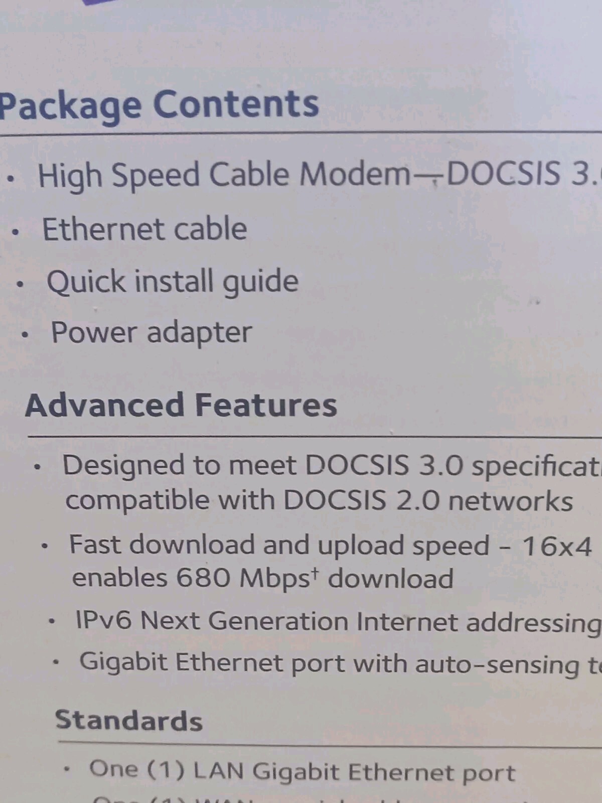 Netgear CM500 high speed cable modem Pre-owned Missing Ethernet Cable