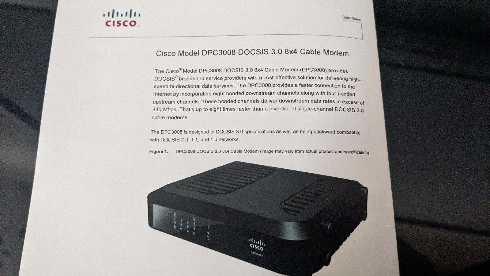 Cisco DPC3008 Cable Modem with Power Supply and Cable Included