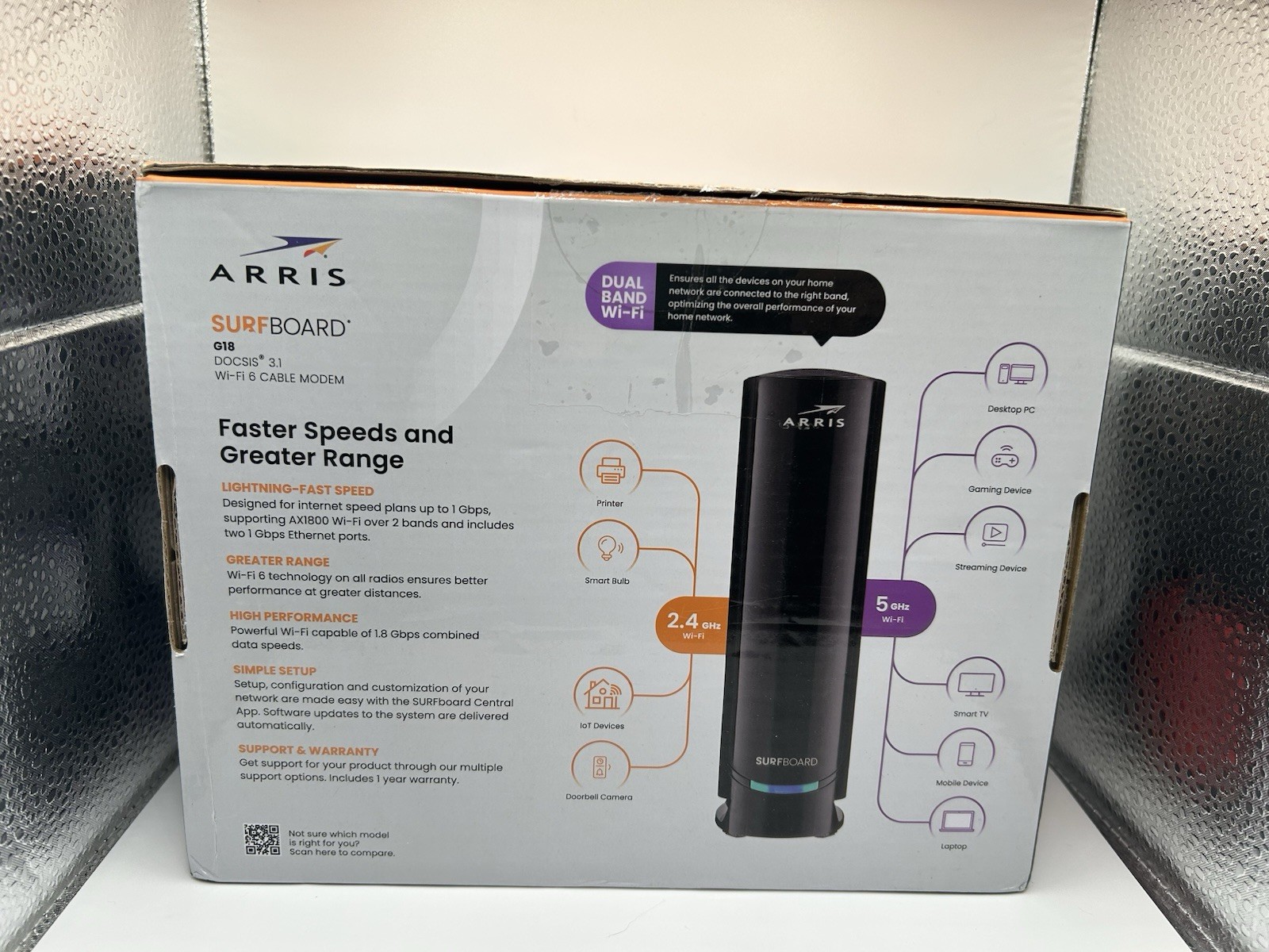 ARRIS Surfboard G18 Dual Band Wi-Fi 6 Cable Modem AX1800