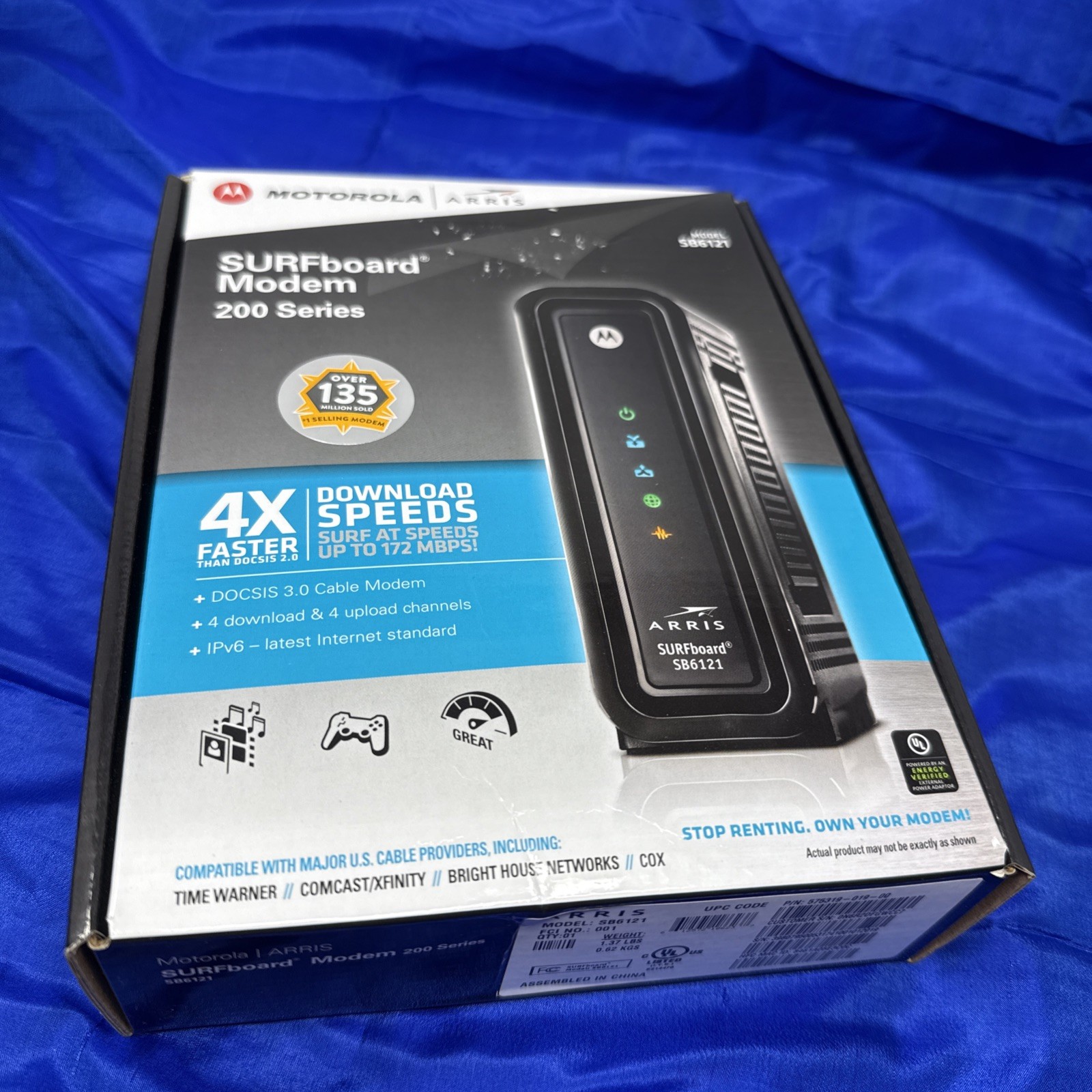 Motorola ARRIS SURFboard SB6121 4×4 DOCSIS 3.0 Cable Modem With Power Adapter