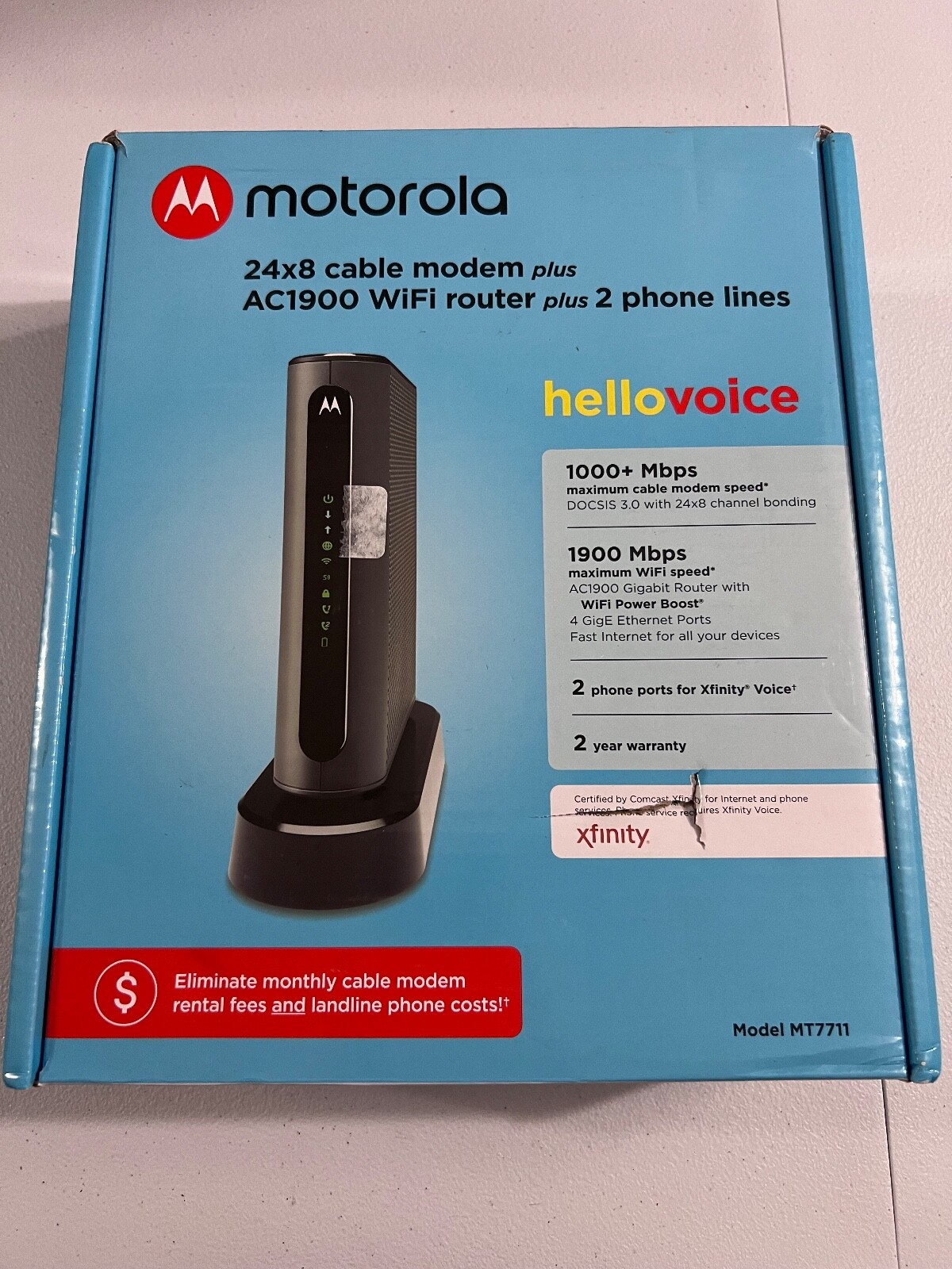 As-is Motorola MT7711 24×8 Modem Router Two Phone Ports DOCSIS 3.0 Dual Band