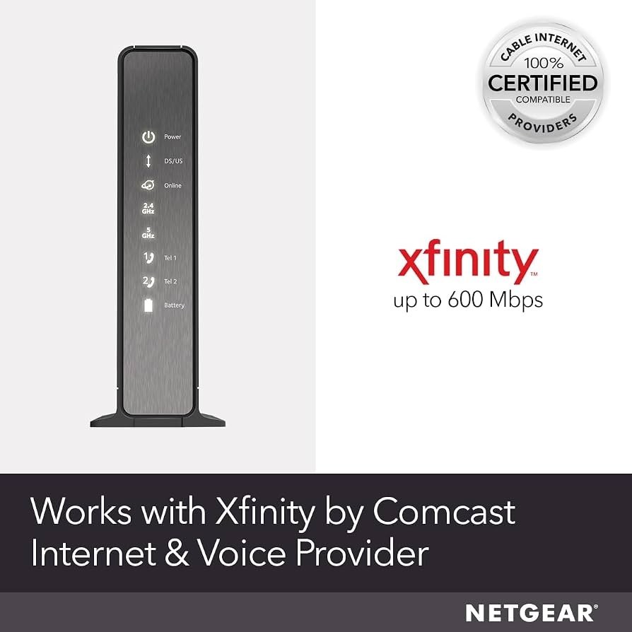 Nighthawk AC1900 Wifi Cable Modem Router for Xfinity Internet & Voice