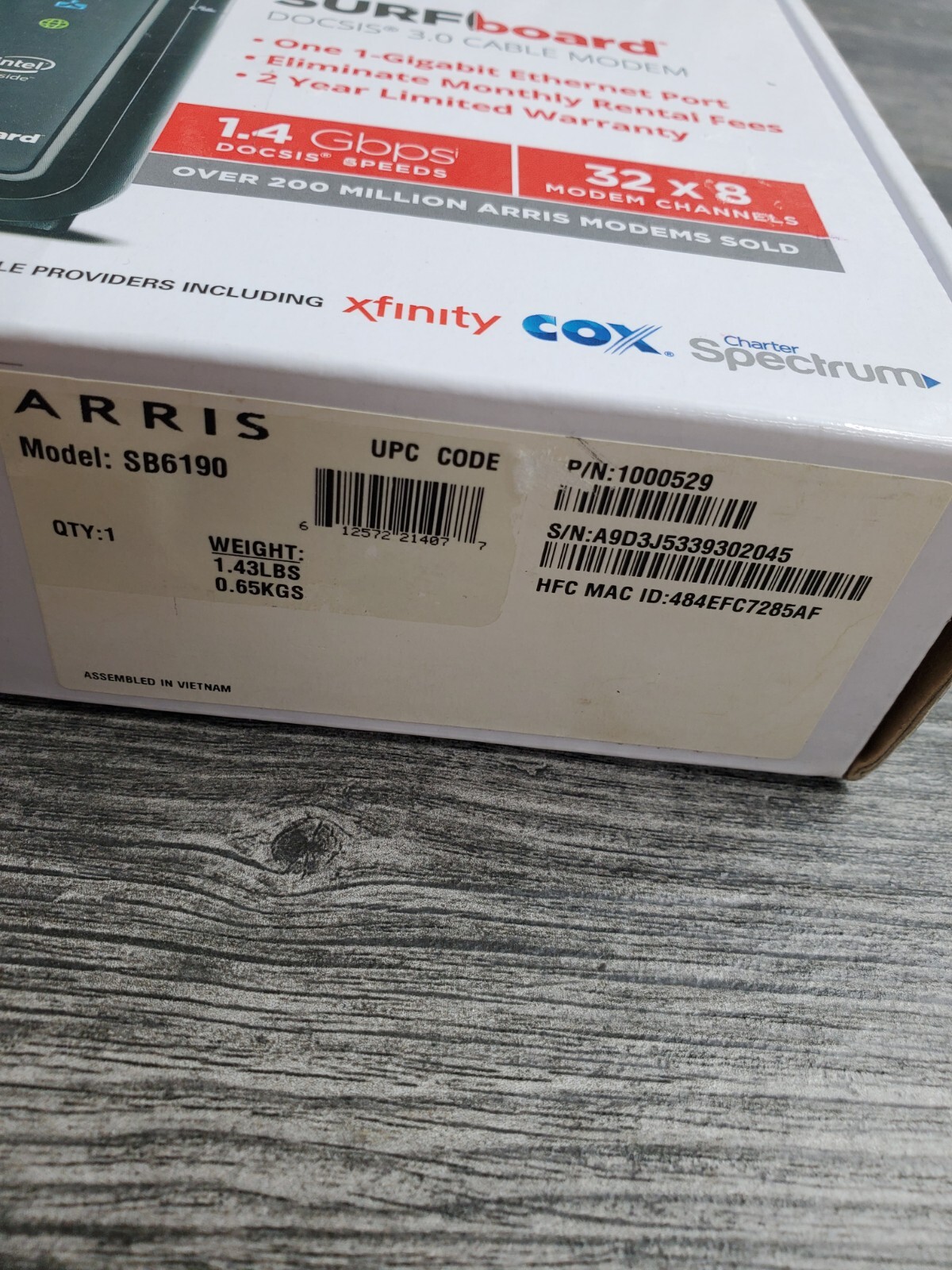 ARRIS SURFboard SB6190 DOCSIS 3.0 32 x 8 Gigabit Cable Modem