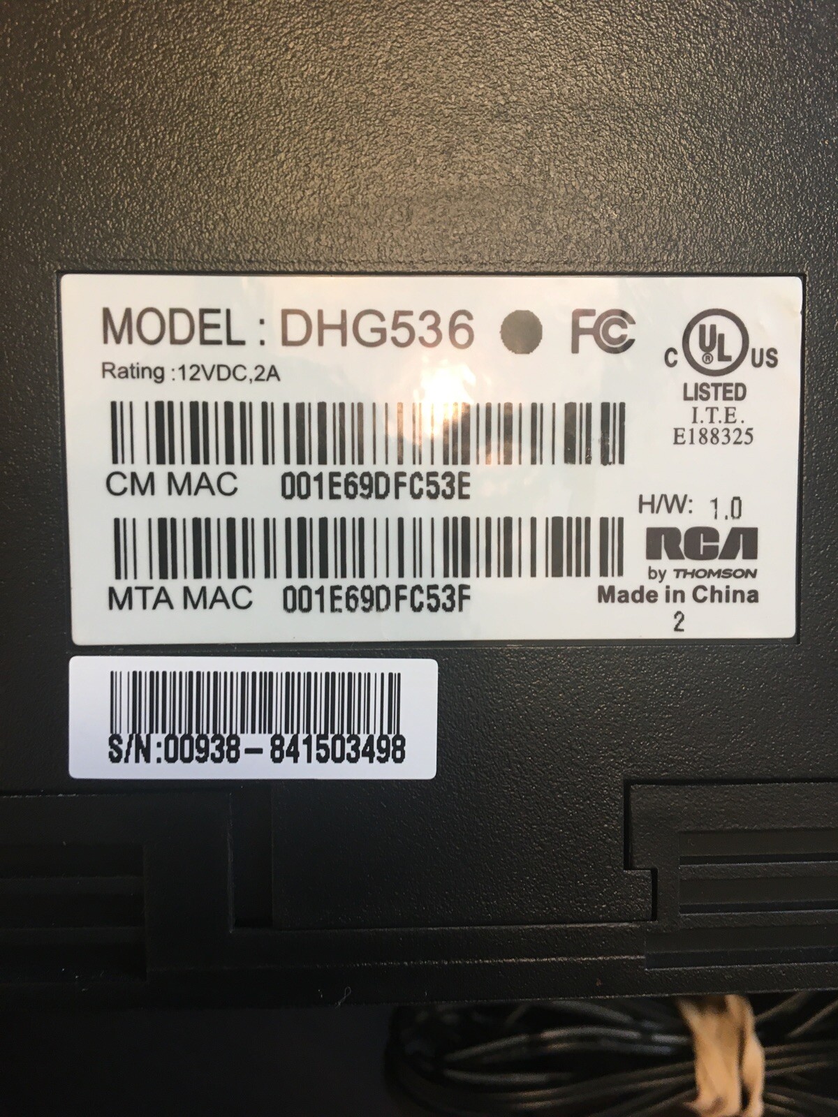 RCA Thomson Model DHG536 Digital Broadband Data and Voice Gateway Modem