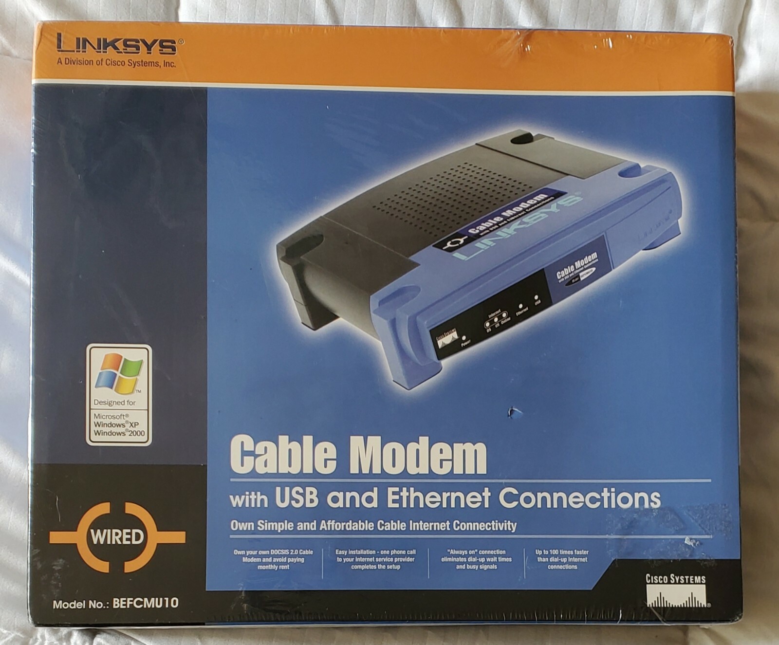 NIB Linksys BEFCMU10 Cable Modem USB and Ethernet Connections