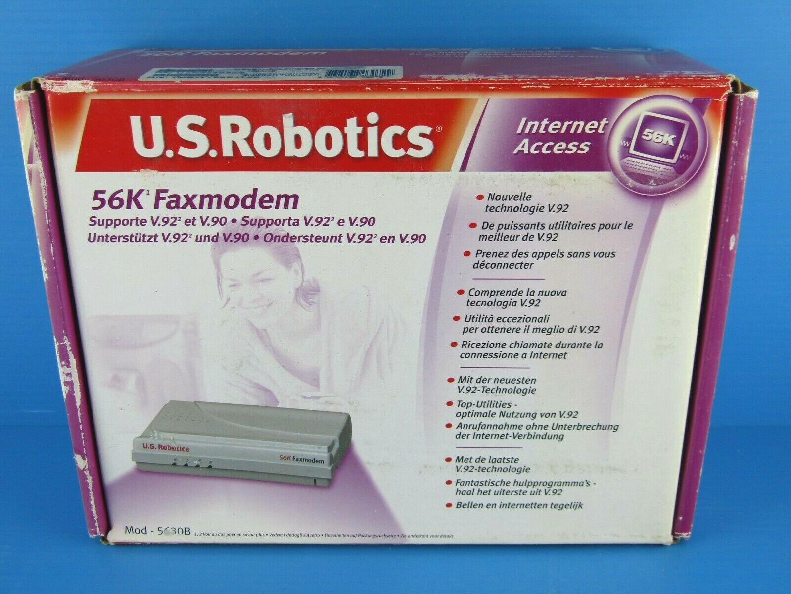 NEW US Robotics Mod 5630B 56K Faxmodem V.92, Non US Plug, Lot of 2
