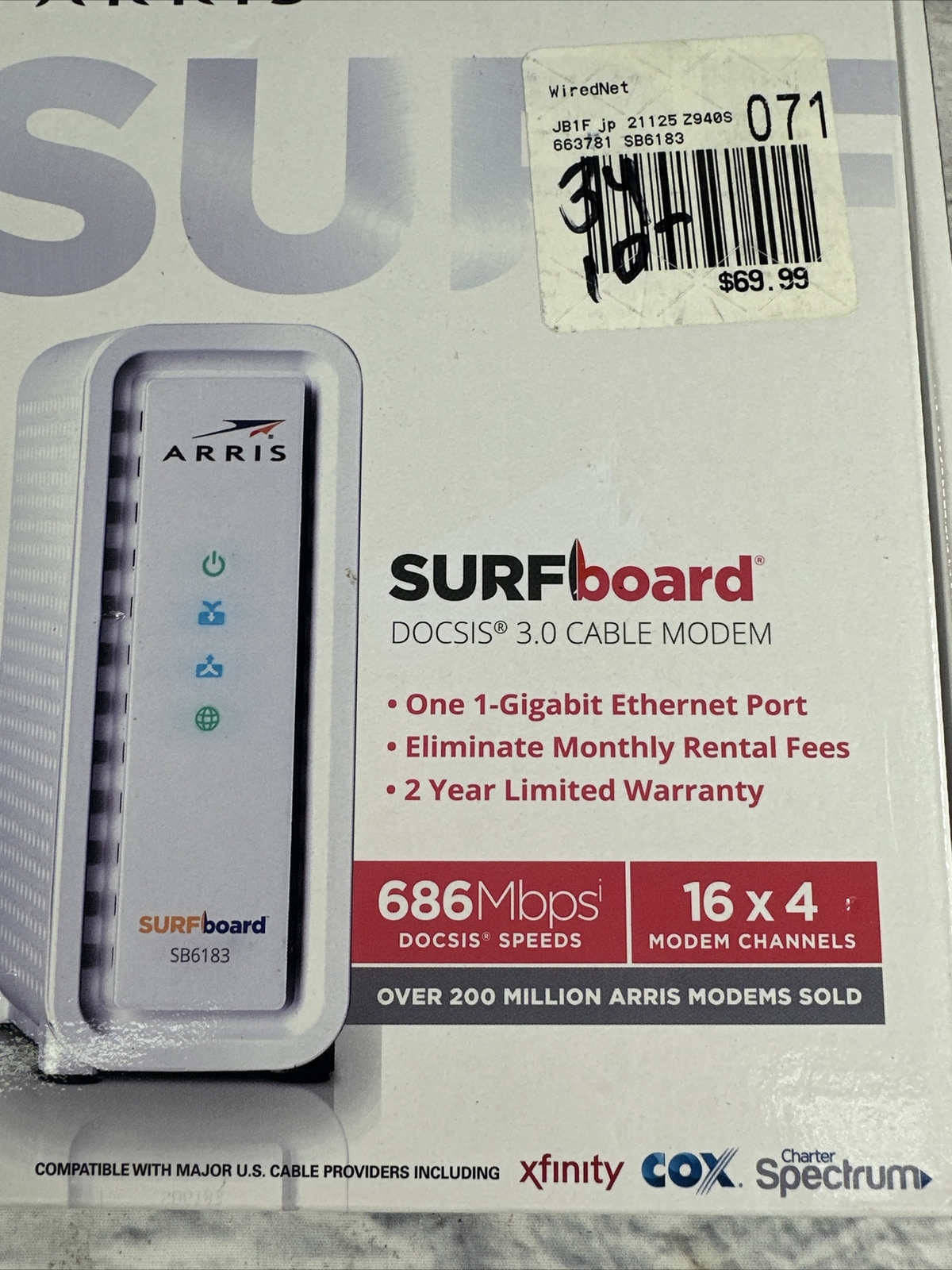 ARRIS SB6183 686 Mbps Cable Modem, White – 59243200300
