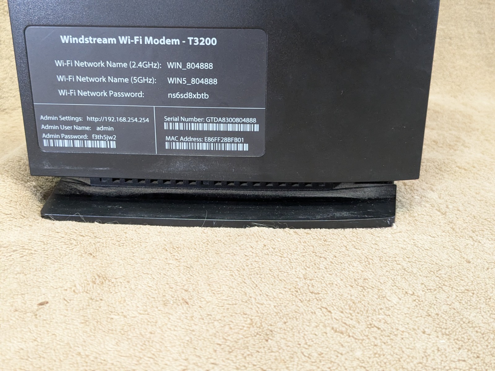 Actiontec Kinetic Windstream T3200 WiFi Modem NO CORDS