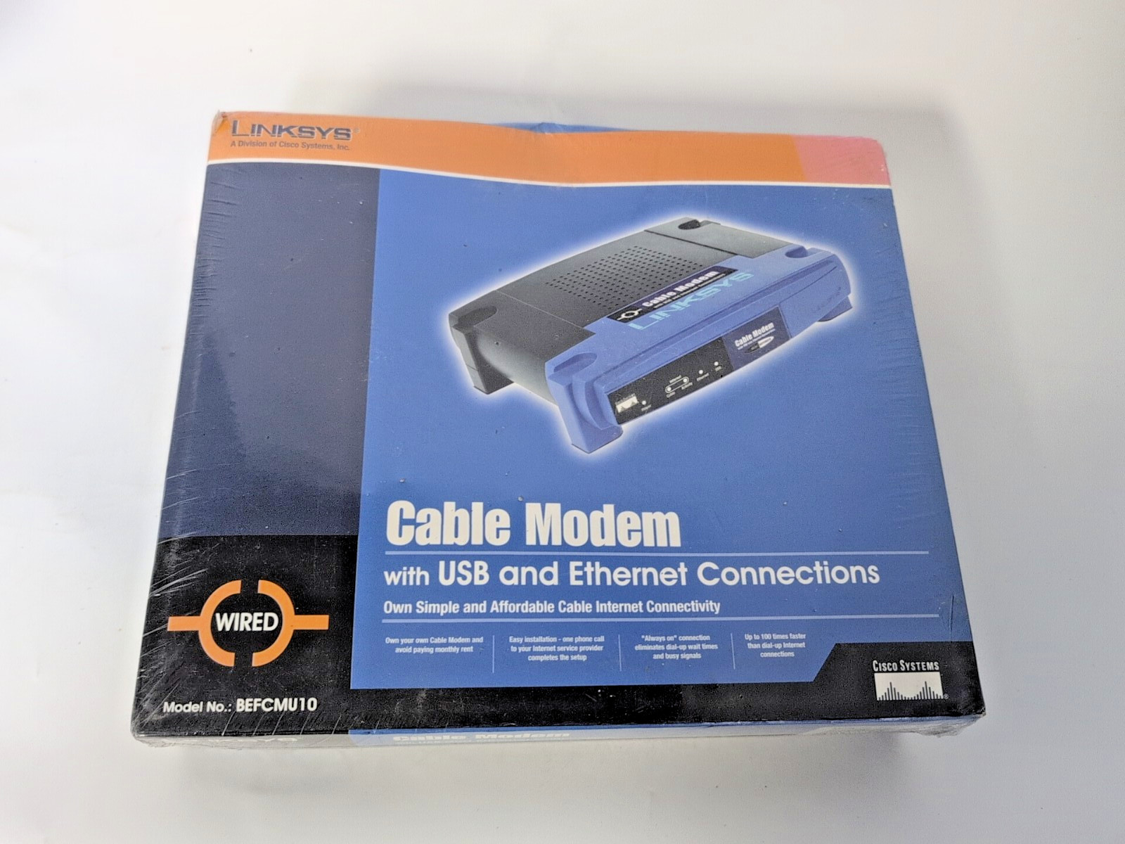 CISCO LINKSYS CABLE MODEM WITH USB AND ETHERNET CONNECTIONS BEFCMU10