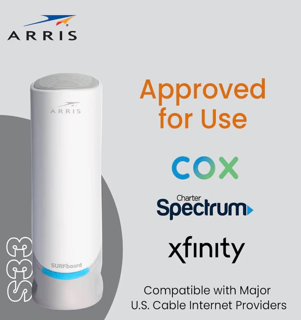 ARRIS S33 SURFboard DOCSIS 3.1 Multi-Gigabit Cable Modem 2.5 Gbps EUC