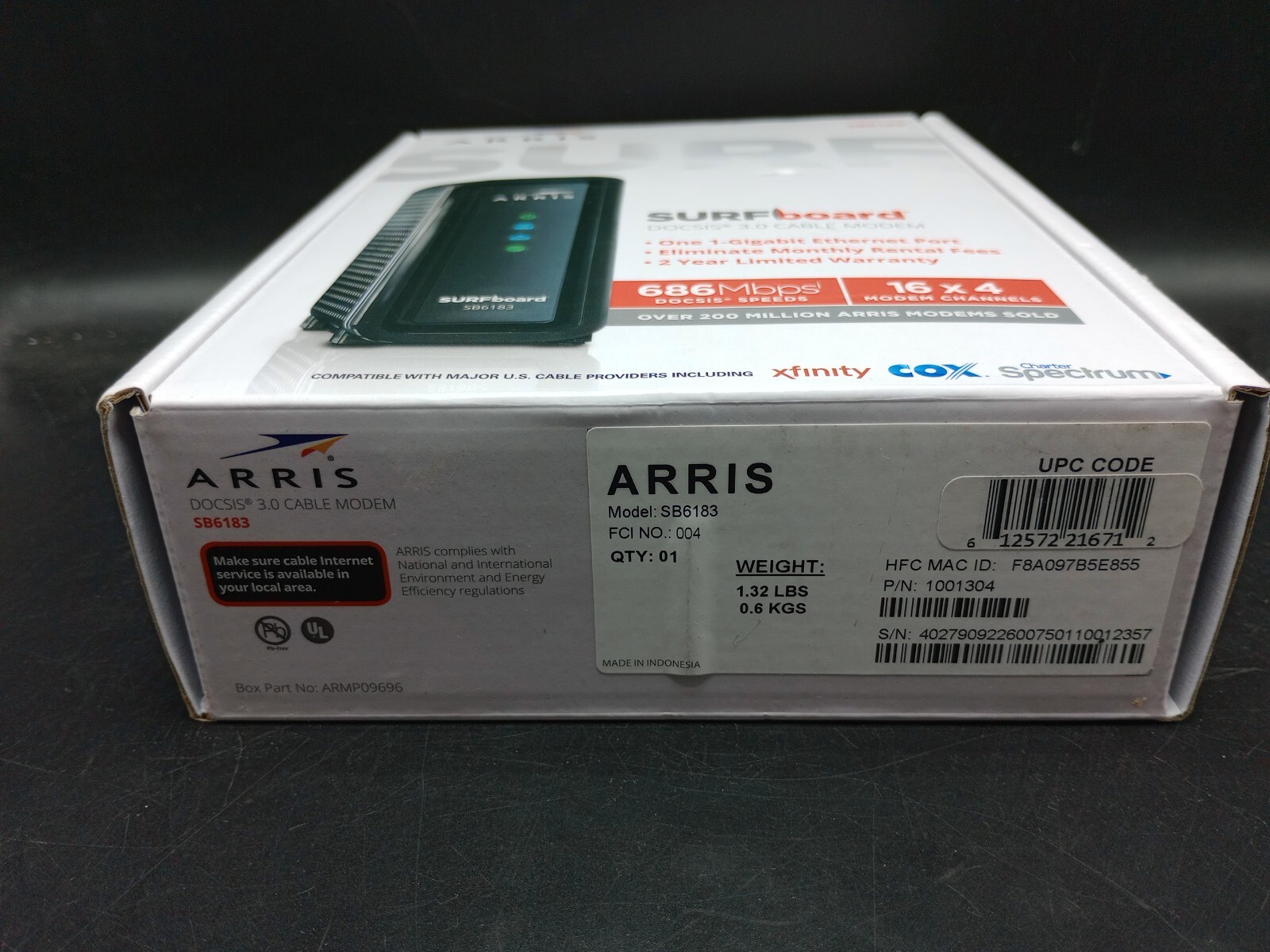 ARRIS SB6183 SURFboard DOCSIS 3.0 Cable Modem 686 Mbps 16×4 Channels