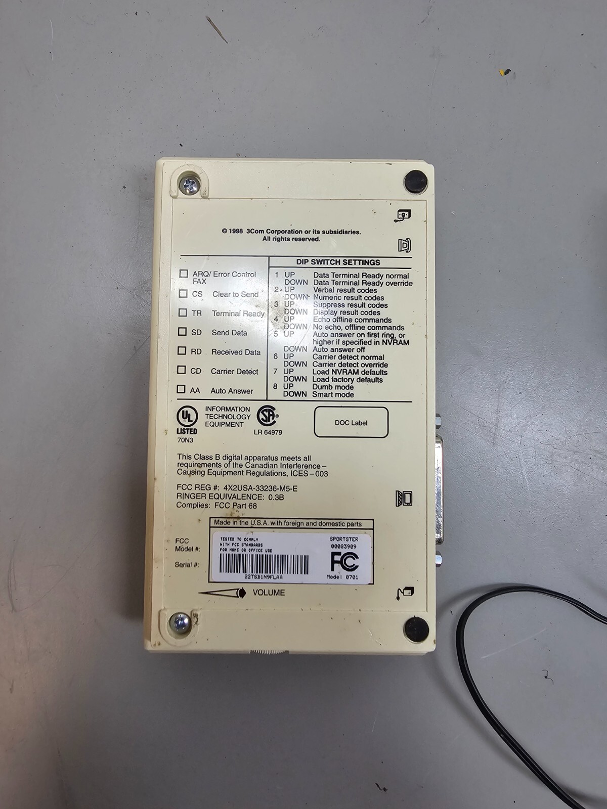 USRobotics 000839-07 (00083907) 33.6 Kbps w/ Original PSU